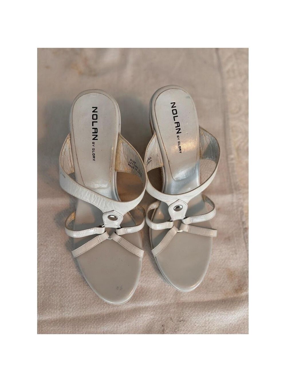 NOLAN BY GLORY Womens White Strappy Wedged Heel Mules Sandals Size 9 1/2 M